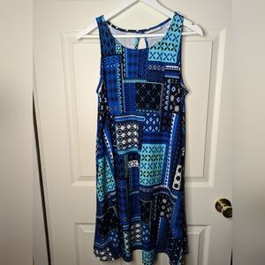 Bobbie Brooks Dress blue print Aline sleeveless size large
